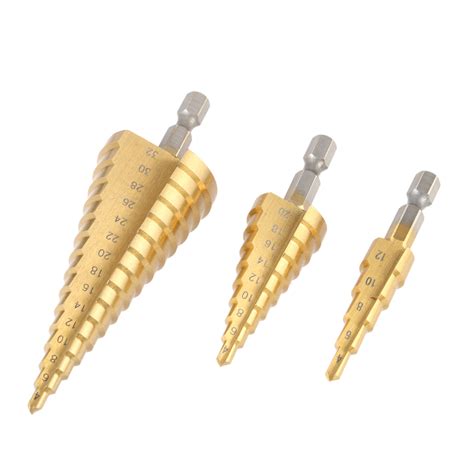 3 Pcs Set Drill Bits Hex Shank HSS Titanium Coated Straight Flute