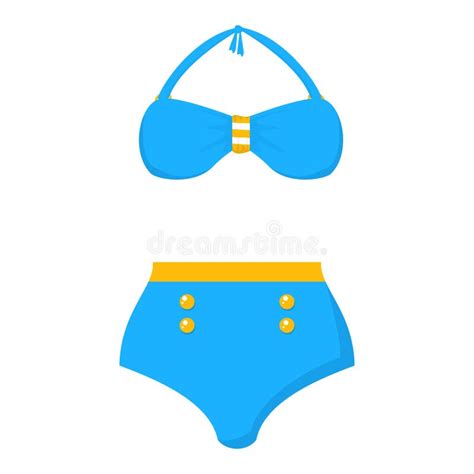 Female Swimwear Isolated Colorful Blue Striped Swimsuit Stock