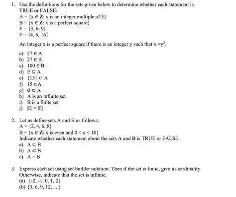 Solved Use The Definitions For The Sets Given Below To Chegg