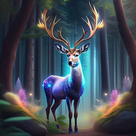 Premium Photo Magic Deer In Fairy Forest Spirit Of The Forest Digital Art