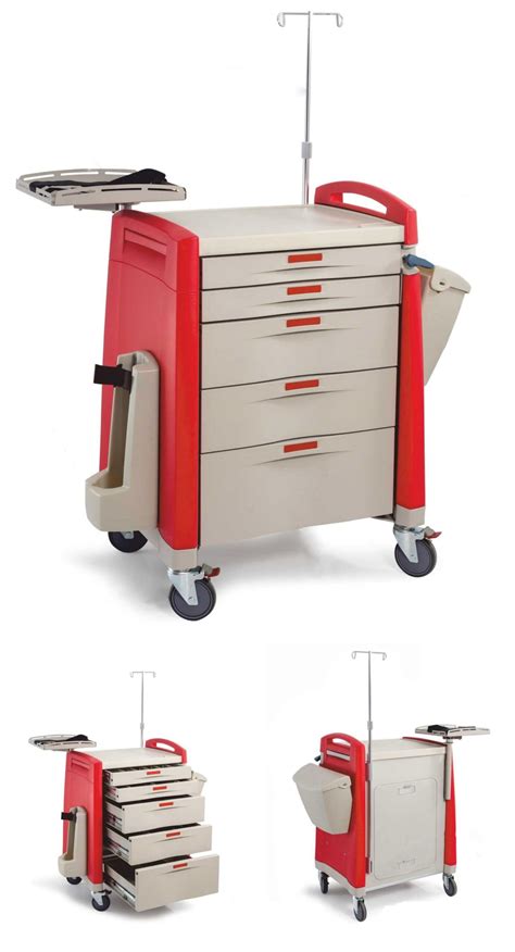 Multi Purpose 5 Drawers Red Crash Cart Isolation Cart