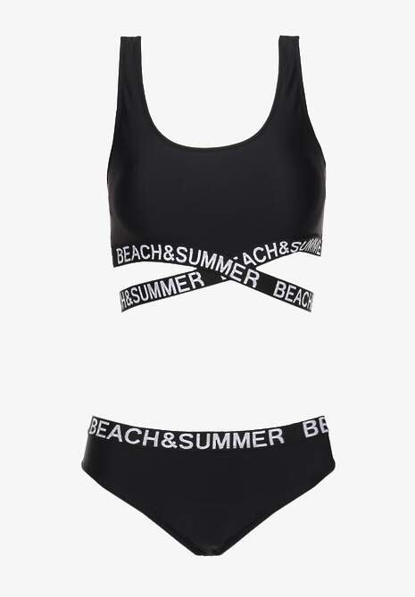 Czarne 2 Częściowe Bikini z Ozdobnymi Gumkami Figi i Top Namarie Renee