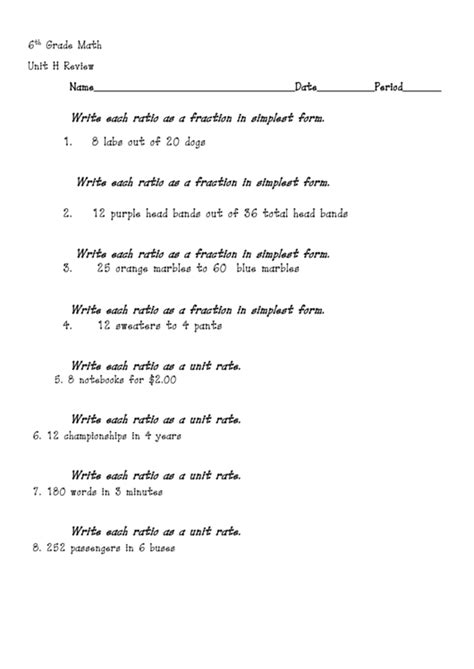 6th Grade Math Ratios Worksheet Printable Pdf Download