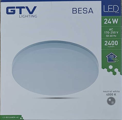 Šviestuvas Led Pav 24w Ip54 2400lm 4000k Tabletė Bra Besa Gtv Ld