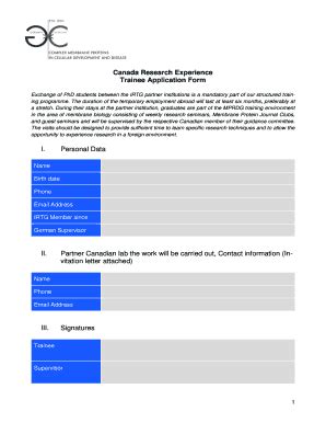 Fillable Online Canada Research Experience Trainee Application Form Fax