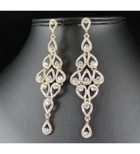 Drops Austrian Crystal Rhinestone Gold Chandelier Dangle Earrings