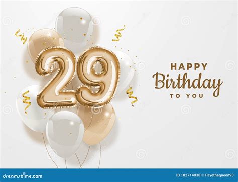 Happy 29th Birthday Gold Foil Balloon Greeting Background Stock Vector