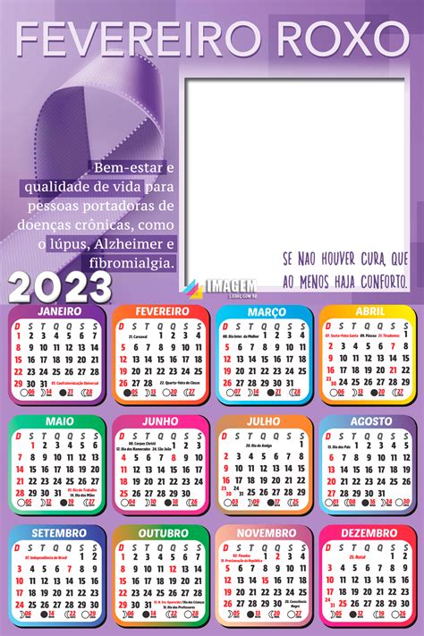 Calendário 2023 Campanha Fevereiro Roxo PNG Imagem Legal