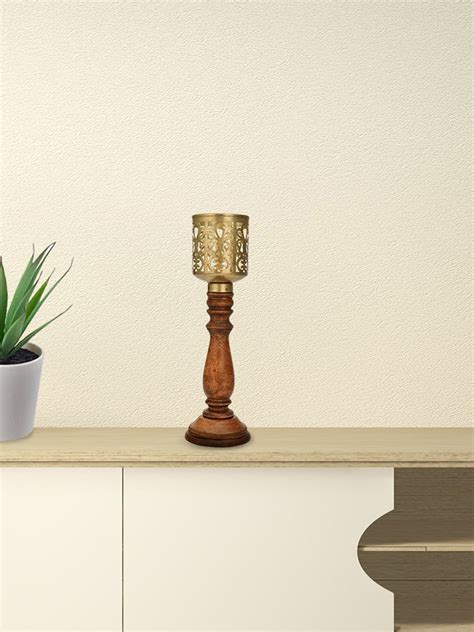 Buy Athome By Nilkamal Brown Gold Toned Jali Candle Holder Candle