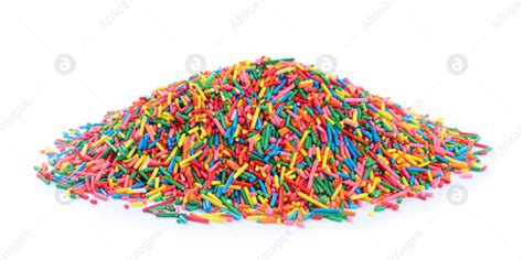 Pile Of Colorful Sprinkles On White Background Confectionery Decor