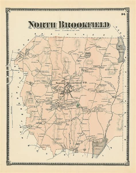 Town Of North Brookfield Massachusetts 1870 Map Etsy Map