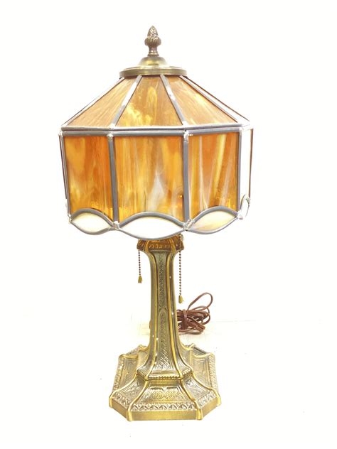 Lot Art Deco Influenced Table Lamp W Slag Glass Shade