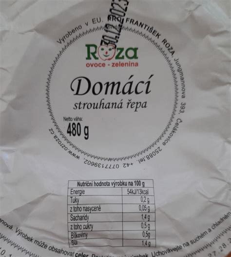 Domácí strouhaná řepa Roza ovoce zelenina kalorie kJ a nutriční