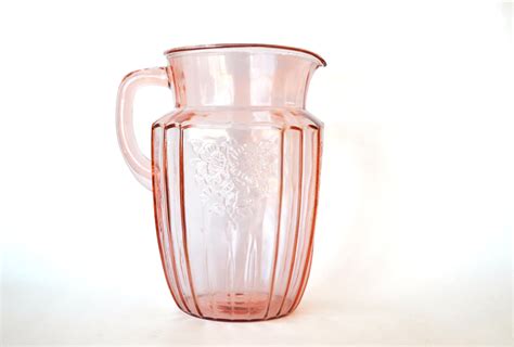 1930s Pink Depression Glass Pitcher Mayfair Open Rose Large