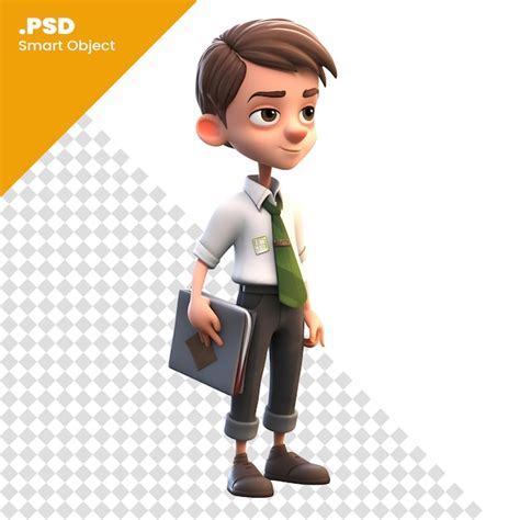 Premium Psd 3d Render Of A Young Boy With Briefcase And School