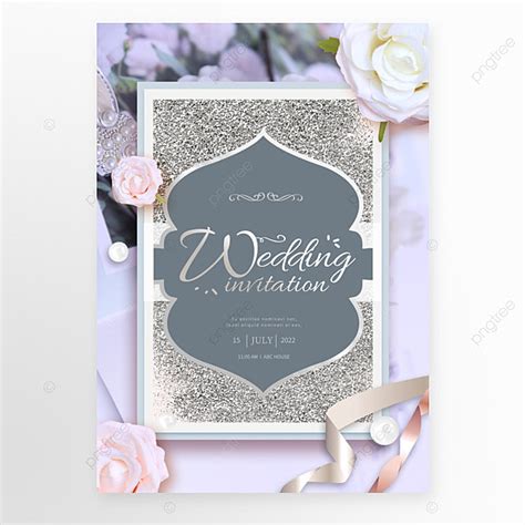 Flower Silver Diamond Pink Wedding Invitation Template Download on Pngtree