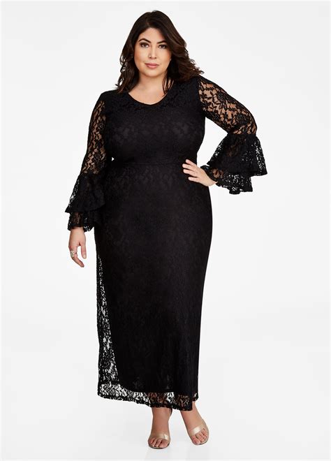 Bell Sleeve Lace Maxi Dress Ashley Stewart Black Lace Maxi Dress