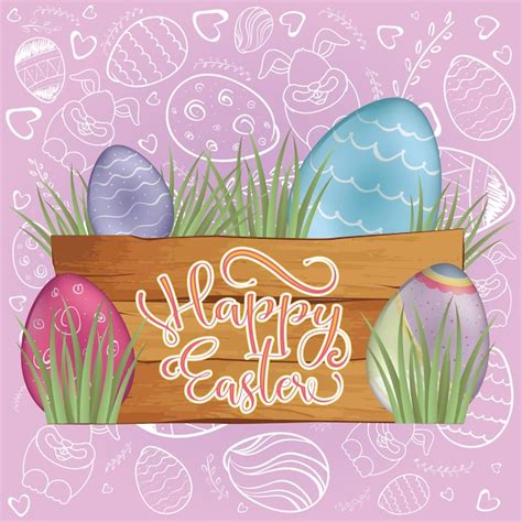 Feliz Tarjeta De Pascua Vector Premium