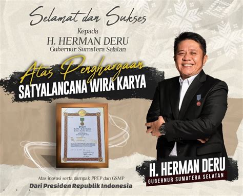 Gubernur Sumsel Herman Deru Raih Dua Penghargaan Bergengsi Tingkat