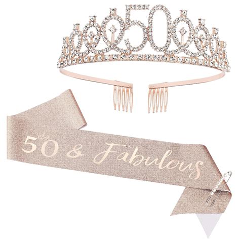 50th Birthday Sash And Tiara Set Rose Gold Birthday Sash