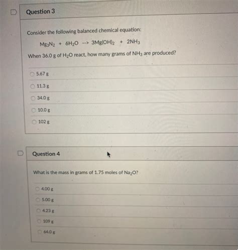 Solved Question Consider The Following Balanced Chemical Chegg