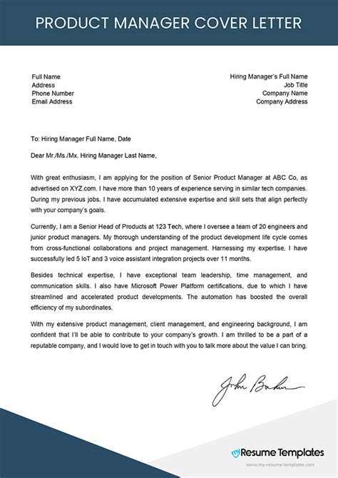 Product Manager Cover Letter Example 2023 Free Download