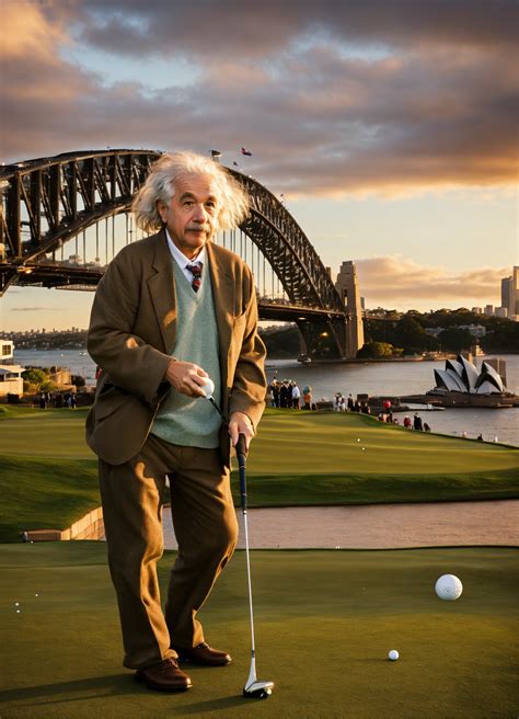 Lexica Albert Einstein Playing Golf Win Front Of Sydney Harbour Bridge