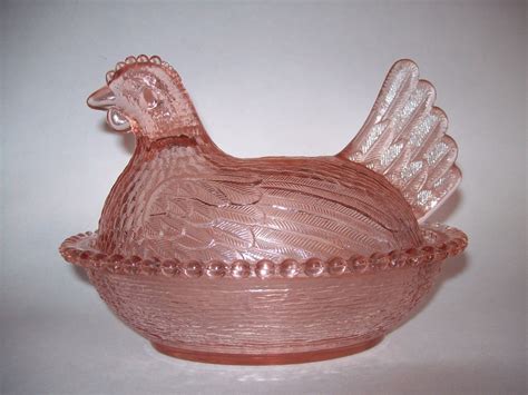 Vintage Pink Depression Glass Chicken Hen On Nest Candy Dish Antique Price Guide Details Page