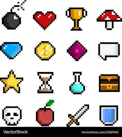 Pixel Game Icon Set Computer And Web Interface Vector Image