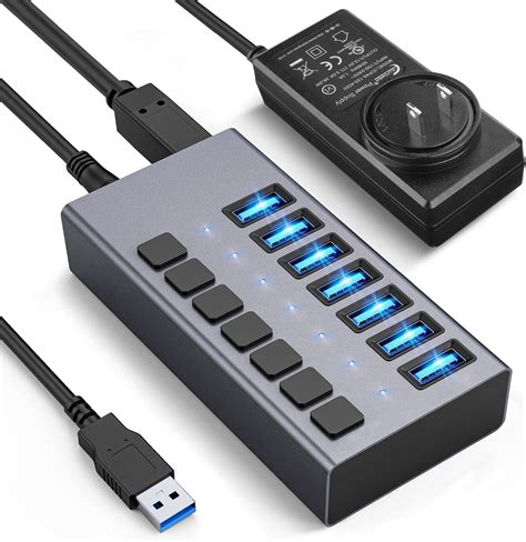 36w Powered Usb Hub Acasis 7 Ports Usb 30 Data Hub With Individual Onoff