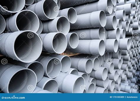 Gray Pvc Tubes Plastic Pipes Stacked Stock Image Image Of Pipe Round