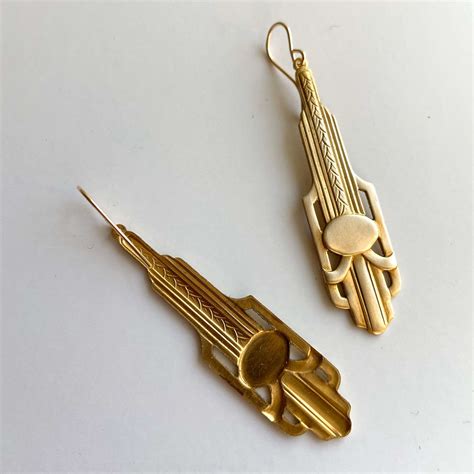 S Long Art Deco Gold Earrings Chrysler Collection