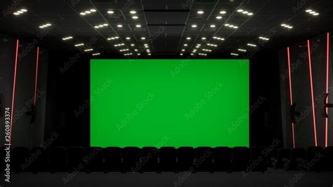 Cinema interior of movie theatre with blank movie theater screen with ...