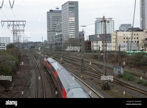 A regional train arrives at Essen Central Station, feature, symbolic ...