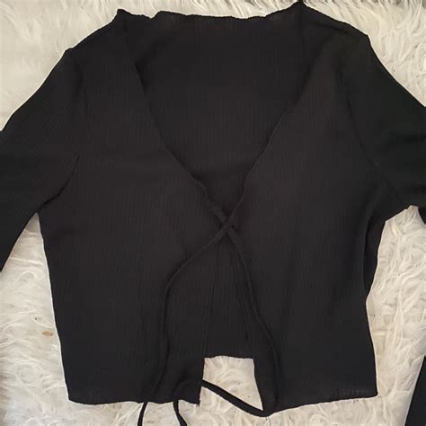 Black Ribbed Tie Up Cardigan Top So Cute But Depop