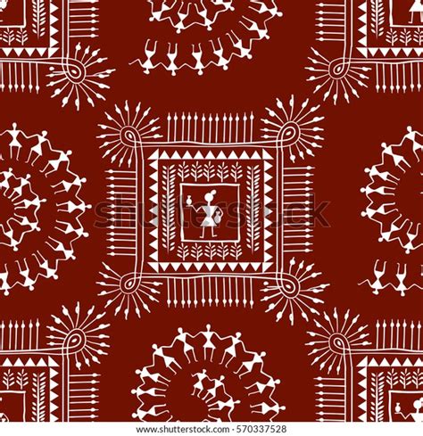 Warli Painting Seamless Pattern Hand Drawn Stock Vector Royalty Free