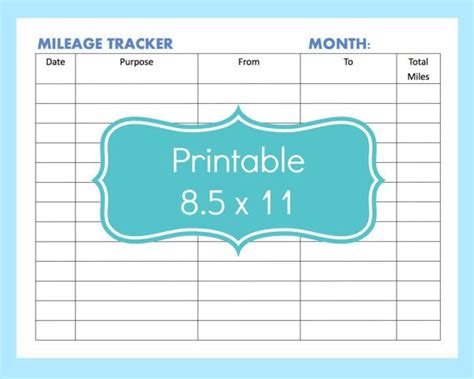 Mileage Tracker Form Printable Printable Mileage Tracker Mileage Log Template Pdf 8 5 X 11