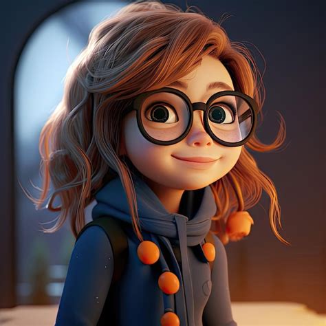 Cute Disney Pixar Style Illustration Of A Girl With Glasses Premium