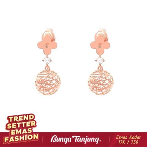 Jual ANTING FASHION BOLA CLOVER EMAS 17K BUNGA TANJUNG GOLD