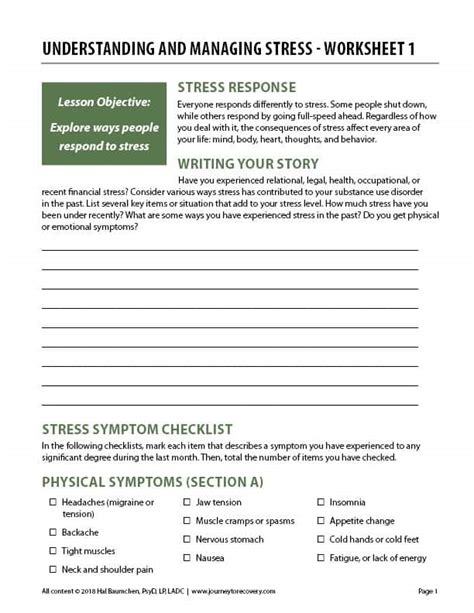 Understanding And Managing Stress Worksheet Cod Journey To