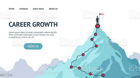 커리어 성장 방문 페이지 성공을 향한 여정을 프로세스합니다 산 꼭대기까지 올라가기 벡터 플랫 모던 일러스트 성공 달성 동기 부여