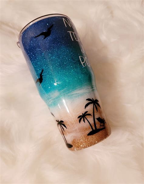 Beach Theme Ombr Glitter Tumbler Glitter Tumbler Beach Etsy