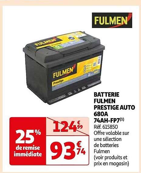 Promo Batterie Fulmen Prestige Auto 680A 74ah Fp7 Chez Auchan