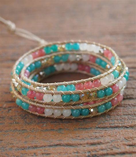 5 Times Wrap Bracelet Blue And Pink Stone Mix Boho Bracelet Etsy