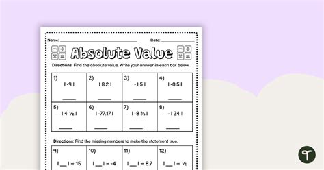 Absolute Value Worksheet Teach Starter Worksheets Library