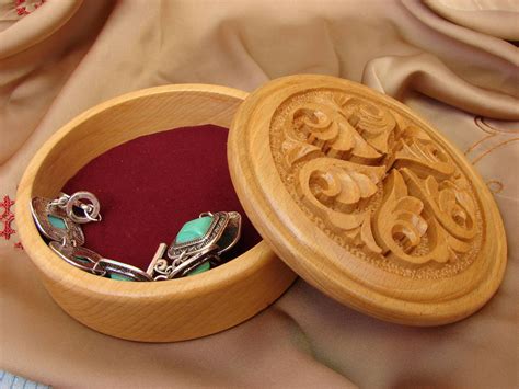 Round Wooden Jewelry Box Hand Carved Jewelry Chest Storage Etsy