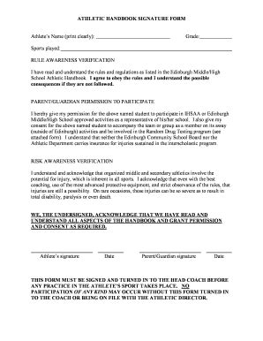 Fillable Online ATHLETIC HANDBOOK SIGNATURE FORM Fax Email Print