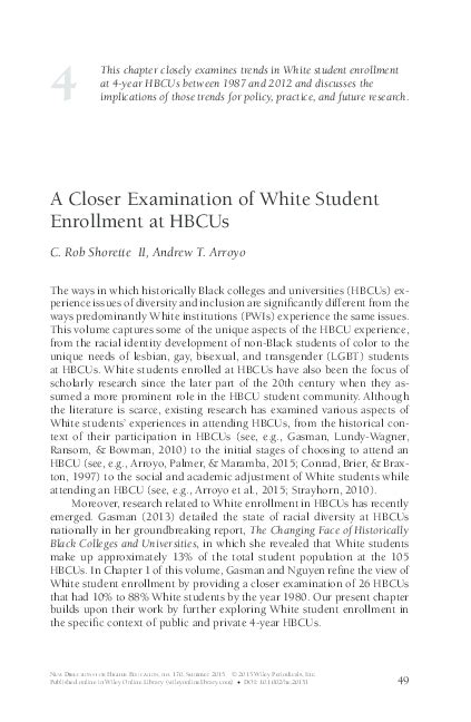 Pdf A Closer Look At White Student Enrollment At Hbcus