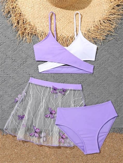 Enflash Big Girl S Piece Criss Cross Bikini Set High Waisted Swimsuit