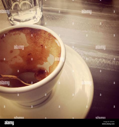 Empty Espresso Coffee Cup At Table Stock Photo Alamy